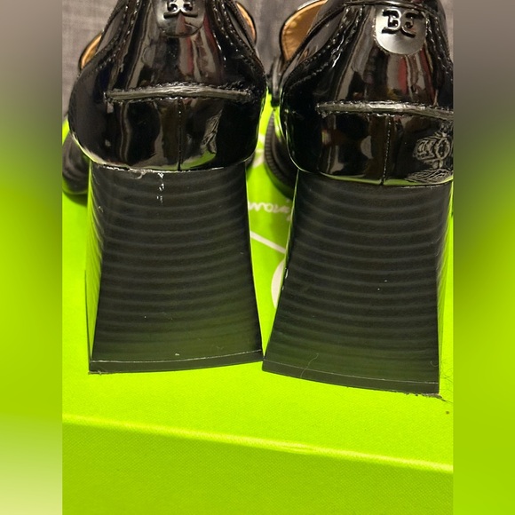 Sam Edelman Black Patent Chunky 3 inch Heel Loafers, Size 6 Quincy - Picture 4 of 8